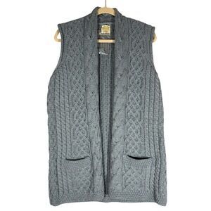 Kilronan Knitwear NWT 100% Merino Wool Cable Knit Sweater Vest Sz S Open Long